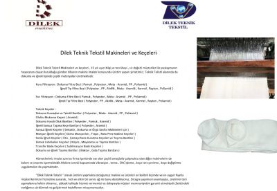 Dokuma Kuma�lar ve Tekstil Bantlar� (  Polyester,  Meta-  Aramid,  PP,  Poliamid)  <br>
Oluklu Mukavva Ke�esi (  Aramid)  <br>
Dokuma Haval� Oluk Bantlar� (  Polyester,  Pamuk,  Aramid)  <br>
��neli Sonsuz Ta��ma Ke�e Bantlar� (  Polyester,  Aramid)  <br>
Sonsuz ��neli Ke�eler (  Dekat�r ,  Dokuma ve �rg� Sanfor Makineleri ��in)  <br>
Man�on ��neli Ke�eler (  S�kma Man�onlar�,  Trape,  Roto Pres Makine Ke�eleri)  <br>
Sonlu ��neli Ke�eler.  (  �t�,  �ama��rhane Kurutma Ke�eleri Ve Ta��ma Bantlar�)  <br>
Ekmek Fabrikalar� Ke�eleri (  K�pr�,  Mayalama Ve Ta��ma Bantlar�)  <br>
Transfer Bask� Ke�eleri (  Sublimasyon Bask� Ke�eleri)  <br>
Dokuma Ve ��neli Ta��ma Bantlar� (  Bisk�vi,  G�da Ta��ma Bantlar�)  <br><br>oluklu <br>
mukavva<br>
ke�e<br>
transfer<br>
bask�<br>
ke�e<br>
monti<br>
tural<br>
hazar<br>
�zdemir<br>
oluklu mukavva<br>
�ama��rhane ke�eleri<br>
�t� ke�eleri<br>
plise ke�eleri<br>
kurutma ke�eleri<br>
��neli Sonsuz Ta��ma Ke�e Bantlar<br>
Sonlu ��neli Ke�eler<br>
Ekmek Fabrikalar� Ke�eleri<br>
filtre