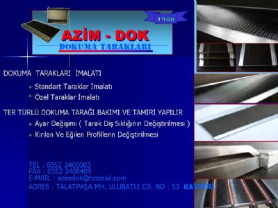 AZiM DOK - halI taraklarI .  kilim taraklarI .  dar dokuma taraklarI.  
