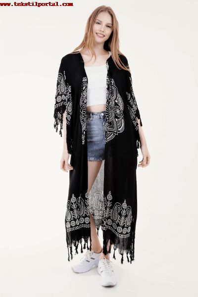 Unytex Yazlk Trend Siyah Kaftan Kimono -  Kuakl - El Basks Siyah Anadolu Desen 3