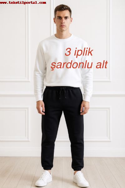 Men's sweatpants made from 3-thread brushed knit fabric will be sold from stock.