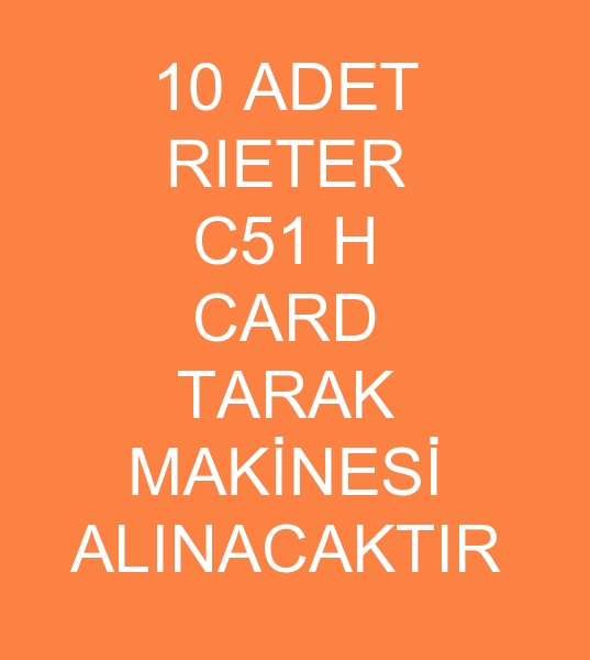 PAKSTAN N 10 ADET RIETER C51 H CARD TARAK MAKNES ALINACAKTIR 0 506 909 54 19 <br> You can write your second textile machinery purchase requests to our whatsapp Number +90 5069095419 www.tekstilportal.com<br><br>Pakistanl yemiz iin 10 adet Harman hala Rieter C51 H card tarak makineleri alnacaktr